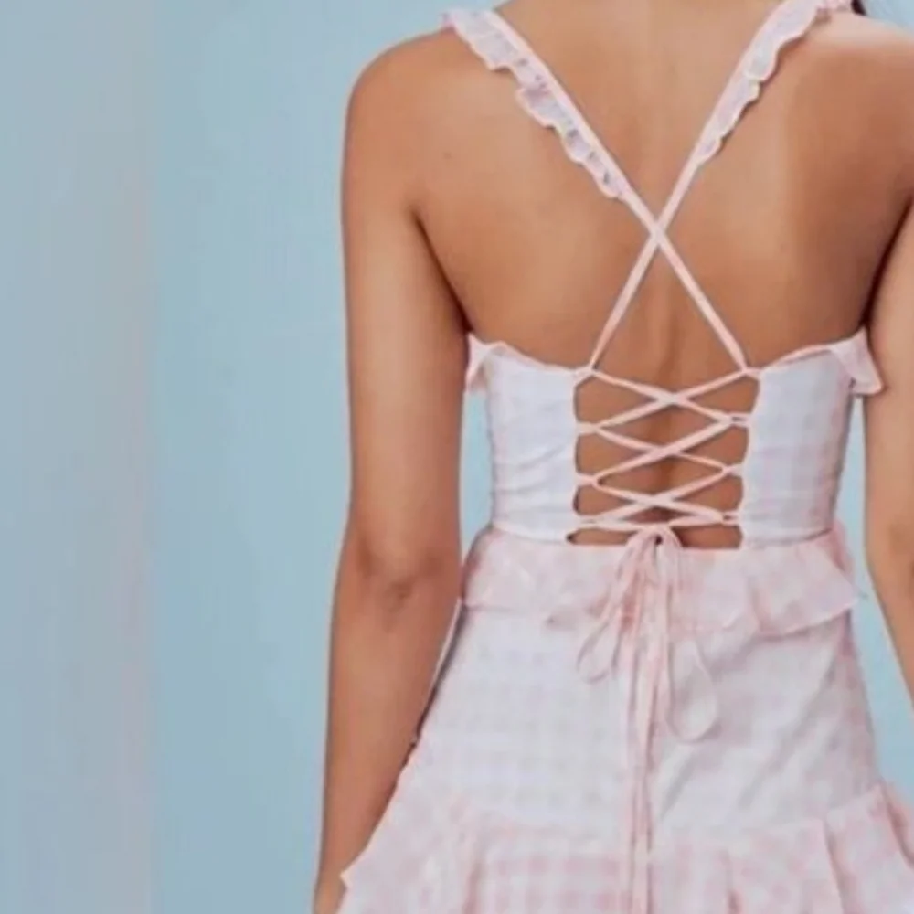 For Love And Lemons Victorias Secret Pink + White Gingham Dixie Tie Back Dress - Picture 4 of 8